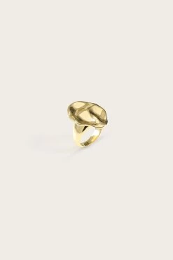 LEORA Hammered Effect Oval Gold Ring