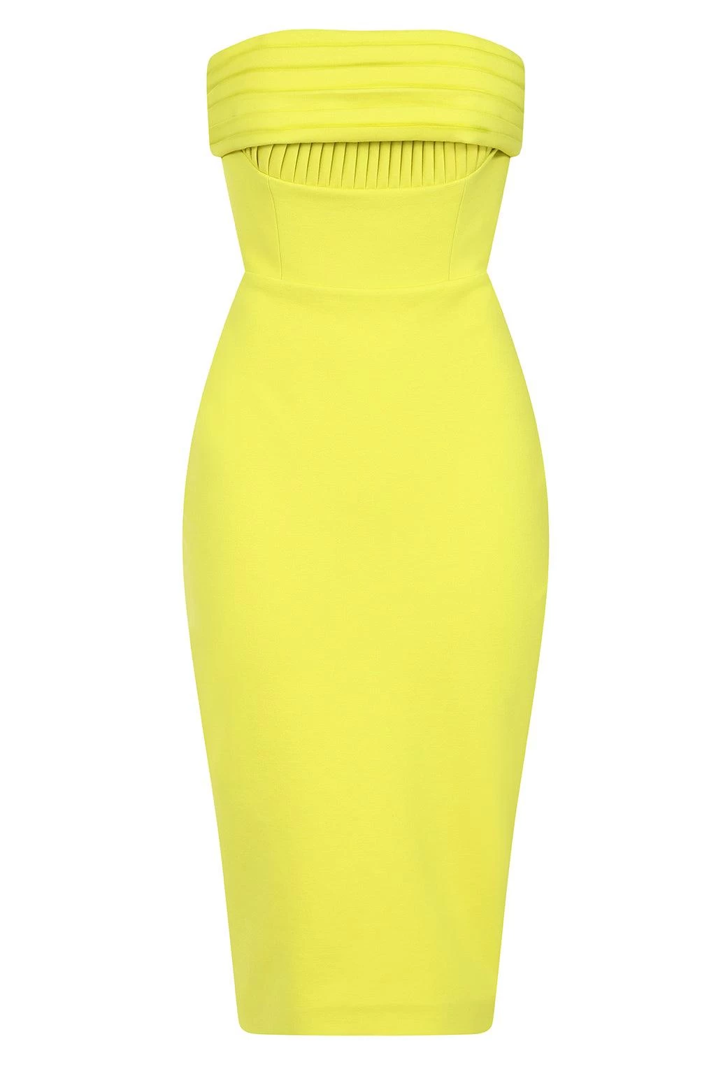 NYLAH Ponte Pleated Bandeau Midi Dress In Lime - Image 3