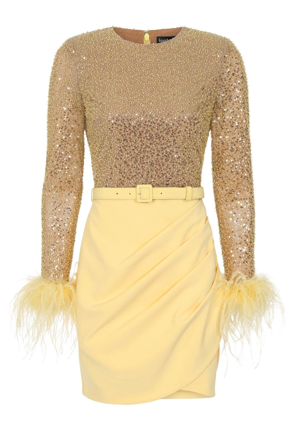 ANNIE Beaded Sequin Mini Dress In Yellow - Image 6