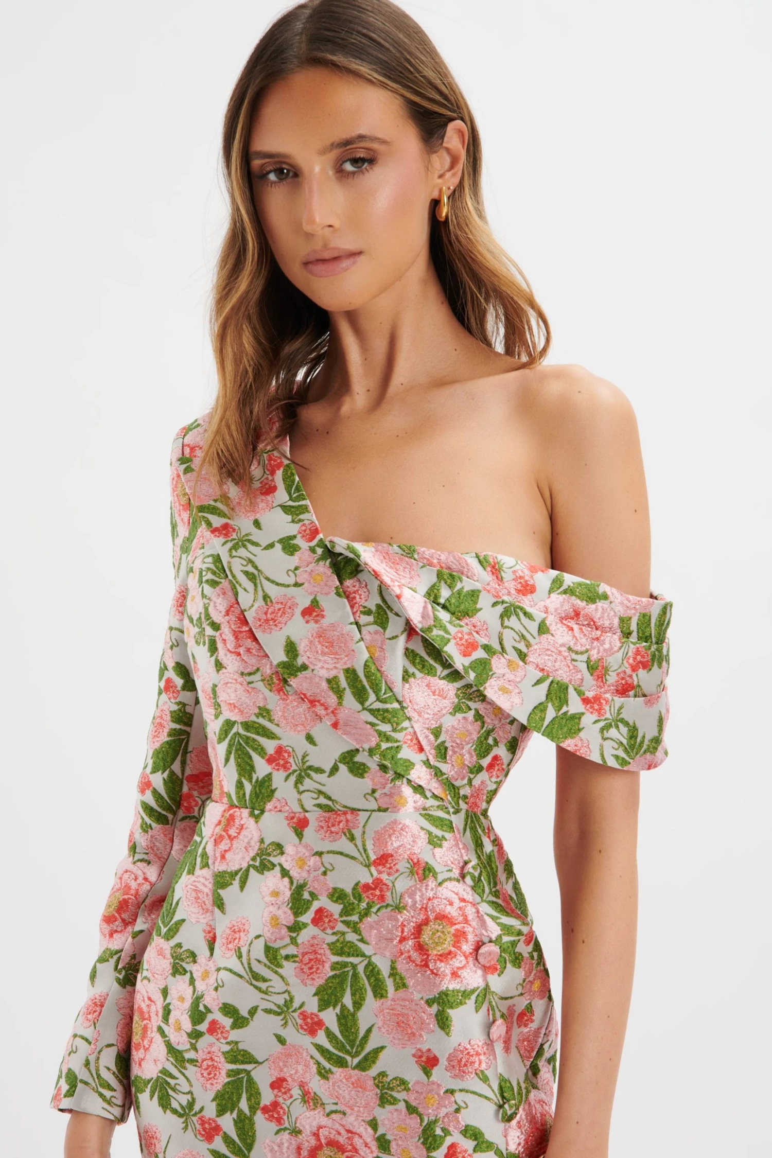 PRESLEY One Shoulder Blazer Mini Dress In Jacquard - Image 3
