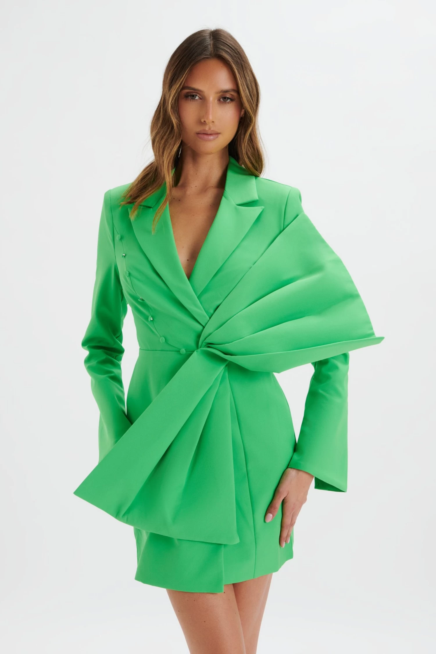 ROSALIE Bow Detail Mini Blazer Dress In Green - Image 2