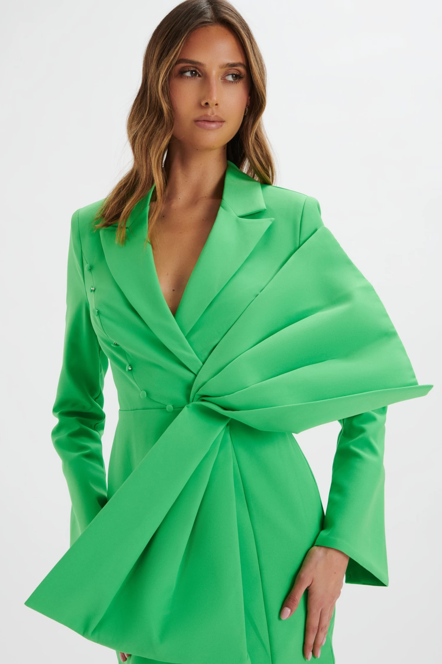 ROSALIE Bow Detail Mini Blazer Dress In Green - Image 3
