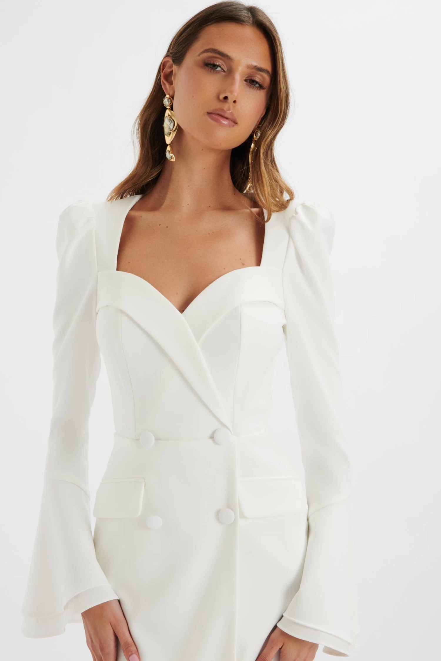 REBECCAH Flared Sleeve Blazer Mini Dress In White - Image 3