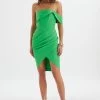 ALICE Off Shoulder Drape Wrap Midi Dress In Green