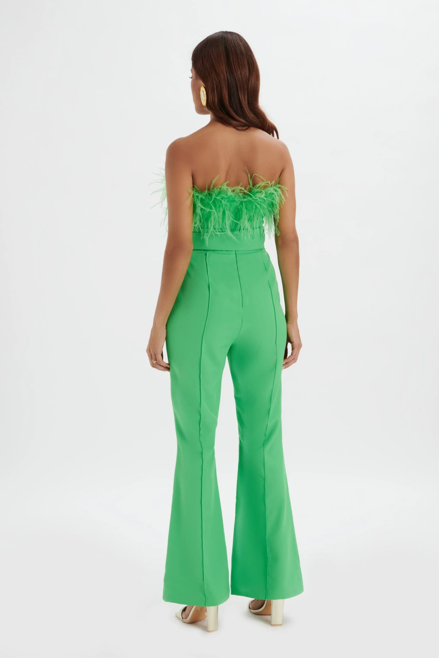 LUCINDA Feather Bandeau Fit And Flare Jumpsuit In Apple Green - Image 4