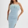 JESSICA Feather Bandeau Pleated Midi Dress In Cornflower Blue