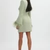 IONA Fluted Feather Sleeve Blazer Dress In Sage Green
