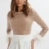 MEDINA Pearl Embellished Feather Cuff Mini Dress In White