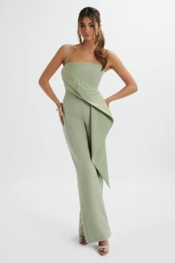 ADA Waterfall Frill Jumpsuit In Sage Green