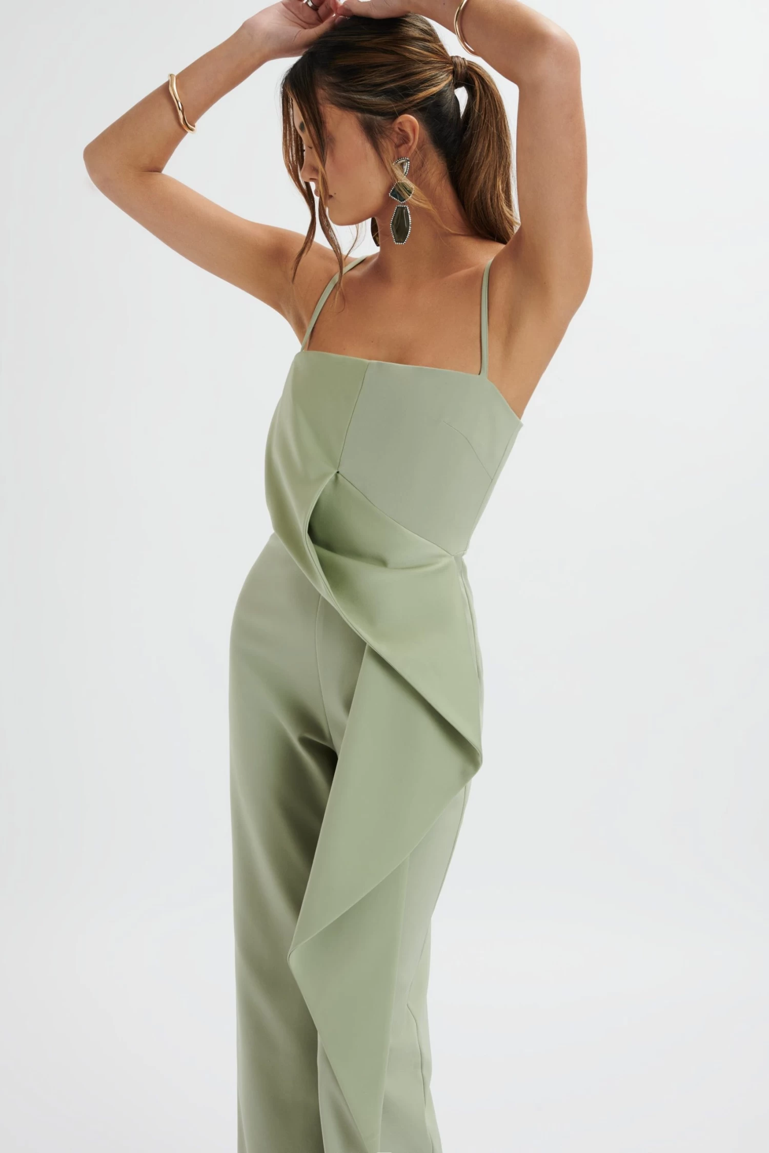 ADA Waterfall Frill Jumpsuit In Sage Green - Image 2