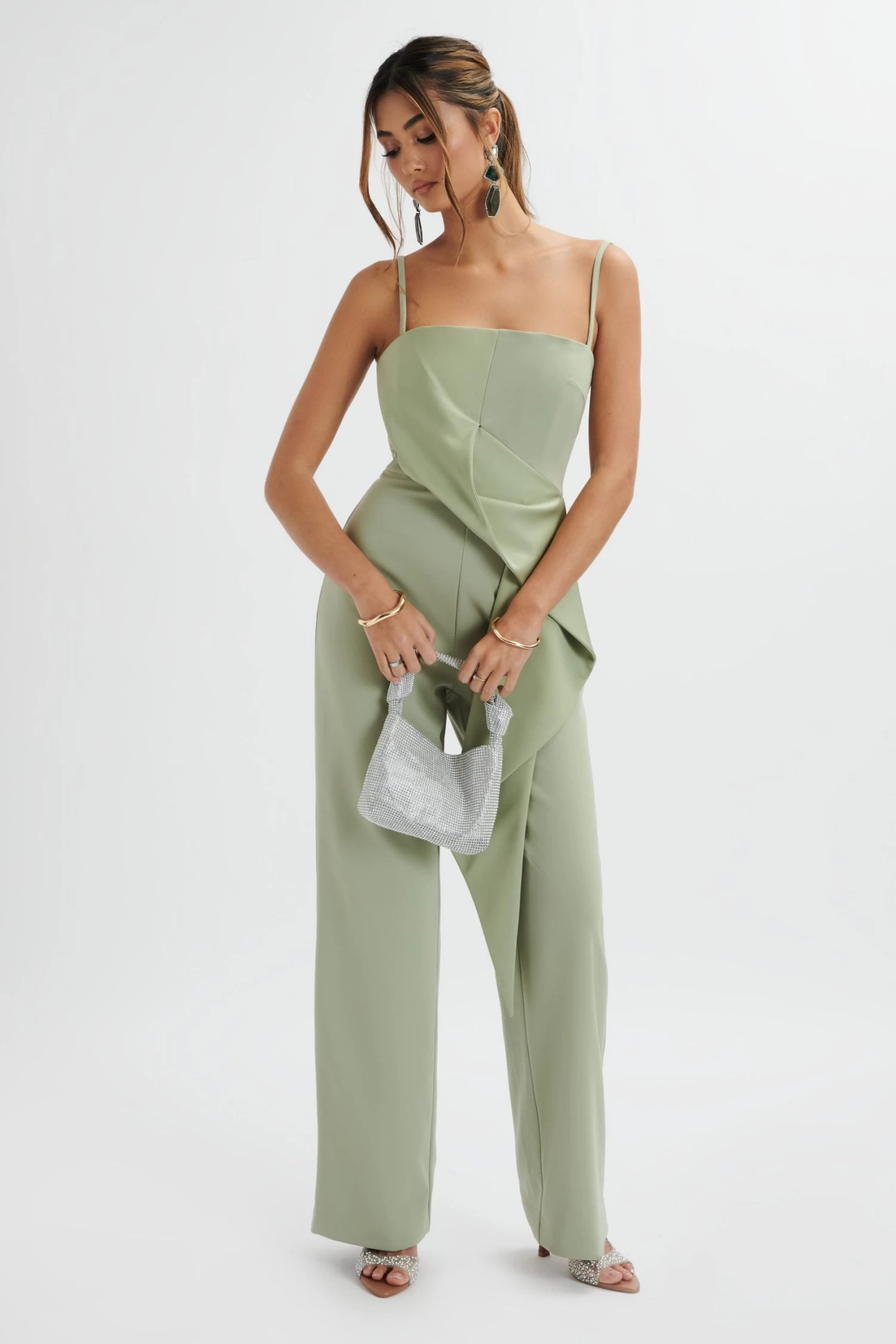 ADA Waterfall Frill Jumpsuit In Sage Green - Image 3