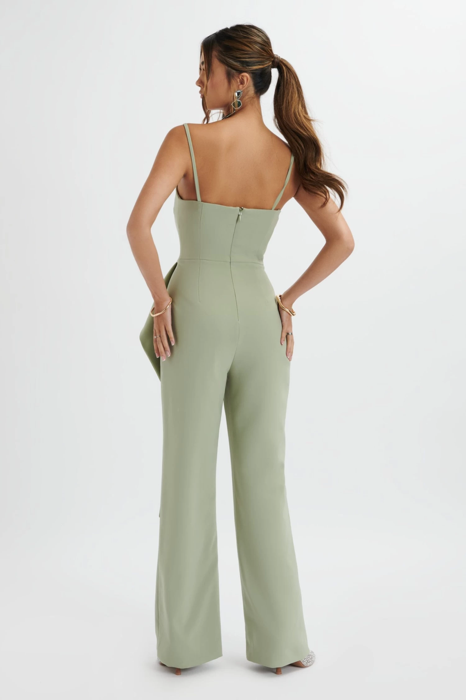 ADA Waterfall Frill Jumpsuit In Sage Green - Image 4