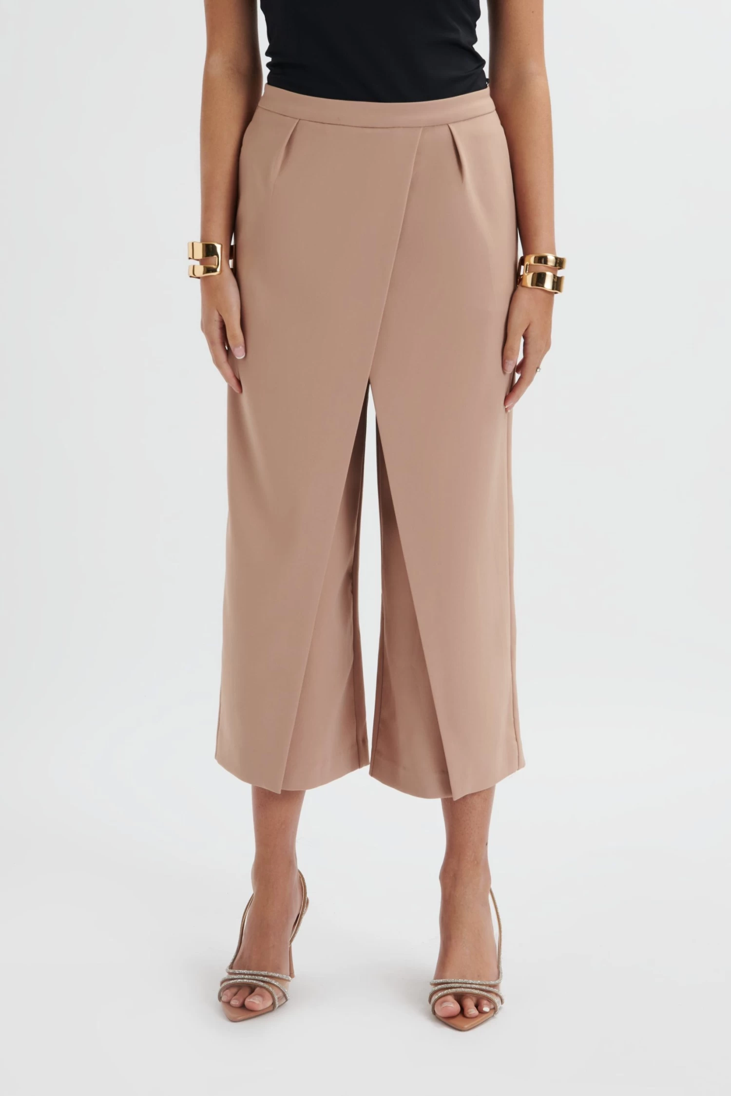 SIYA Wrap Culotte Trousers In Camel - Image 2