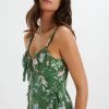 ROSEY Gathered Longline Dress In Green Floral Print