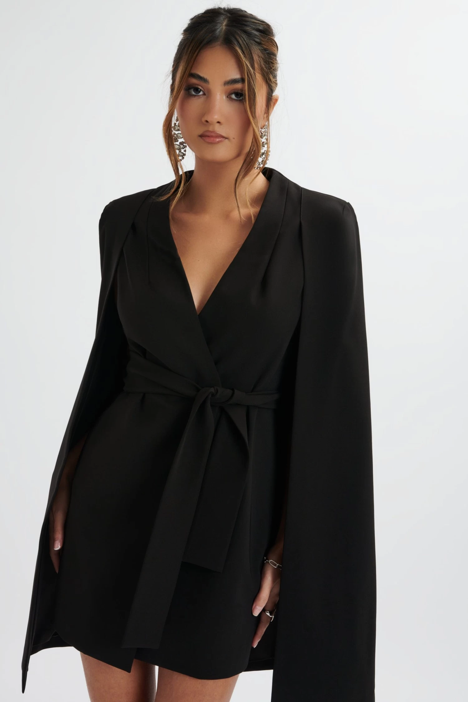 TIFFANY Belted Cape Blazer Mini Dress In Black - Image 3
