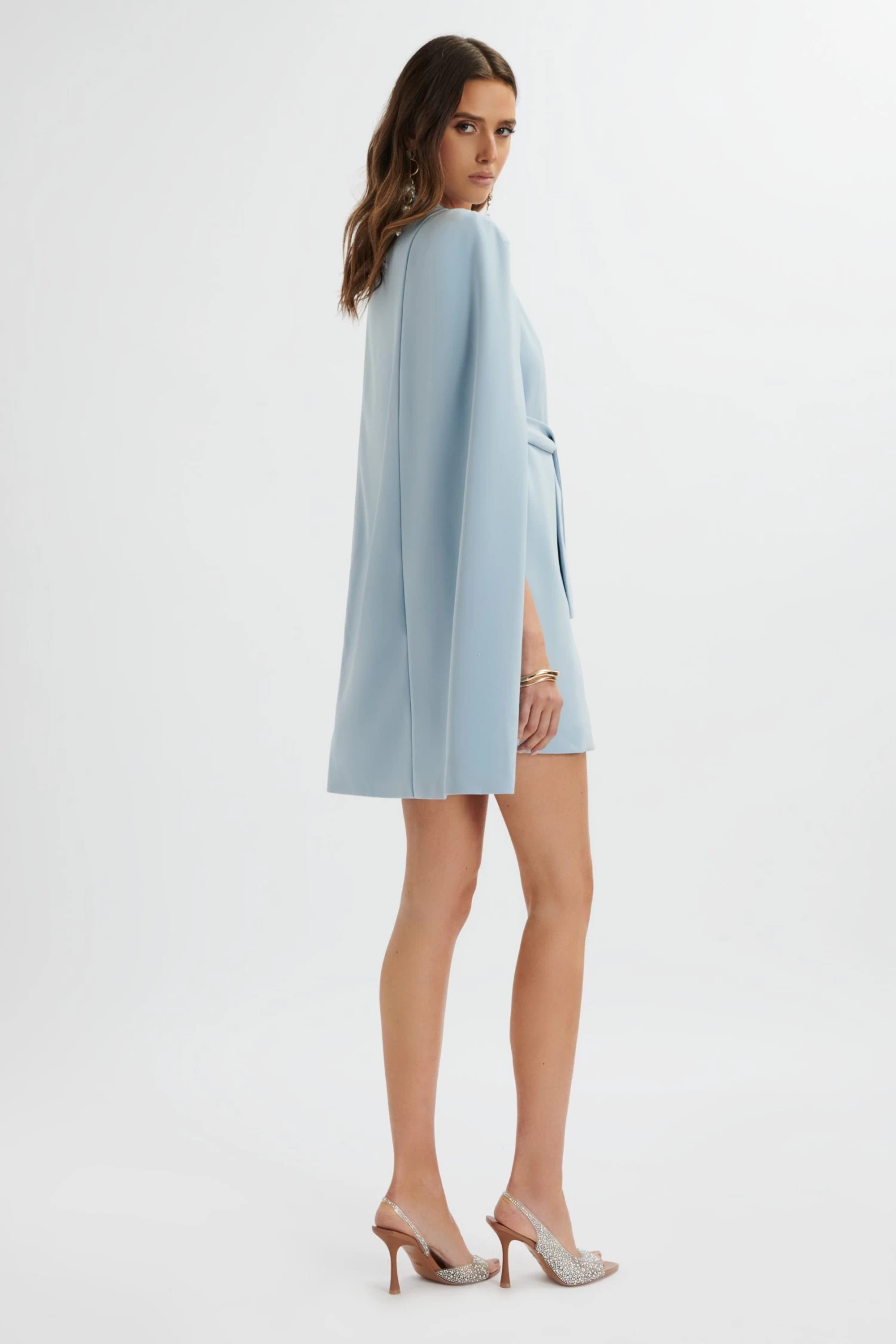 TIFFANY Belted Cape Blazer Mini Dress In Blue - Image 4