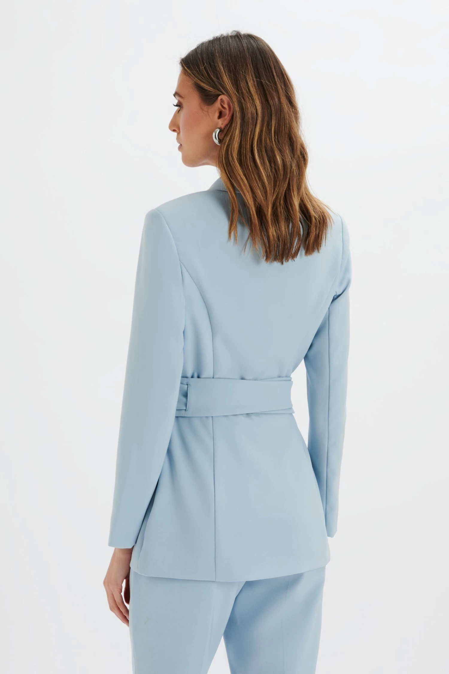 JASMIN Obi Belt Blazer With Flower Detail In Cornflower Blue - Image 4