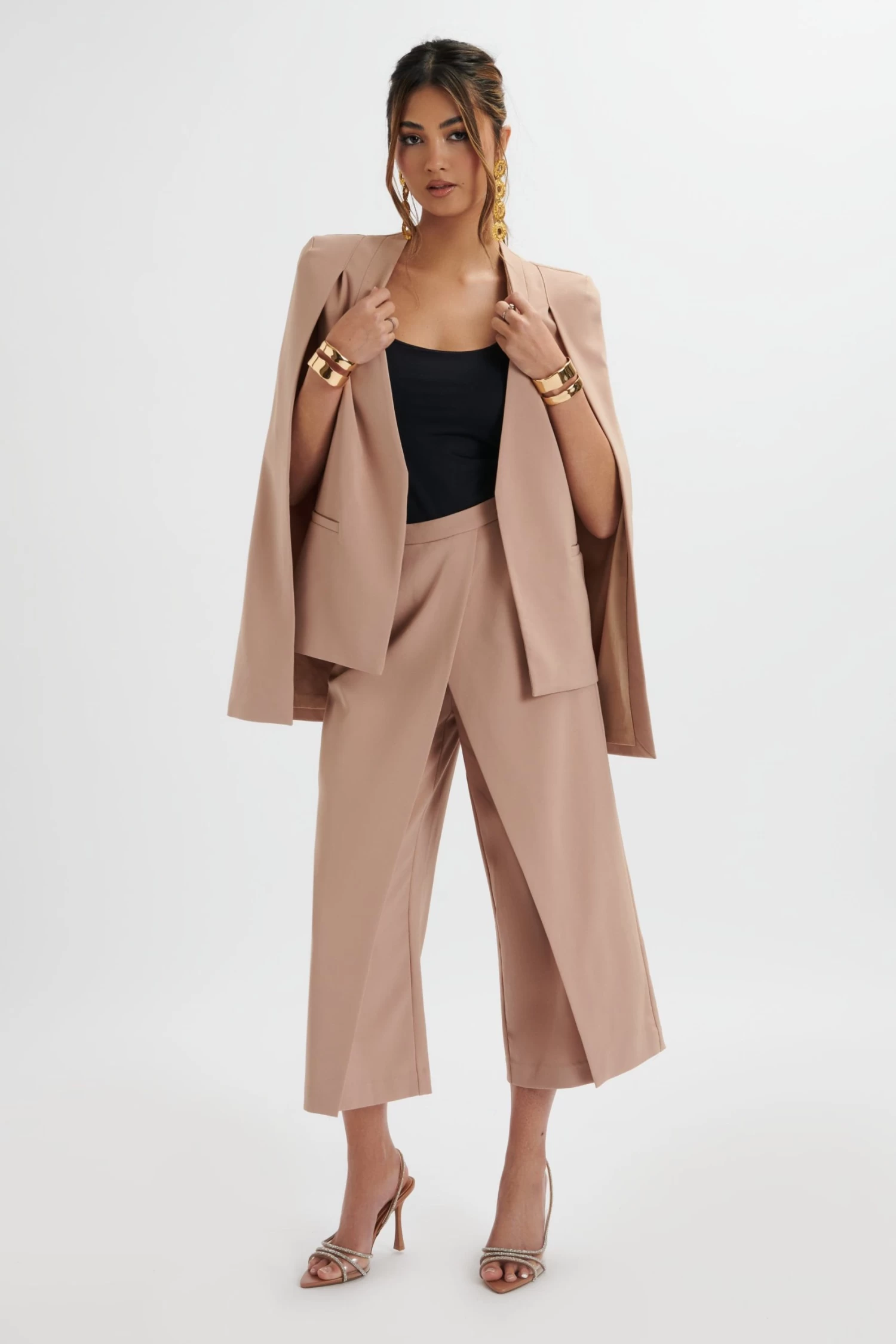 SIYA Wrap Culotte Trousers In Camel - Image 3