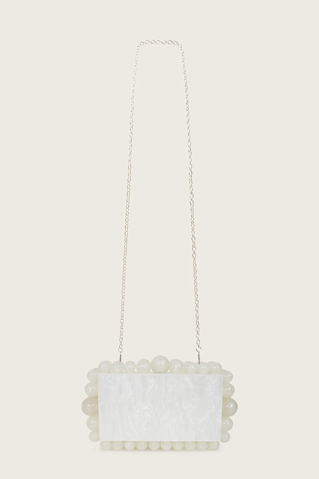 TIA Marbled Faux Pearl Box Clutch Bag In White - Image 3