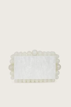 TIA Marbled Faux Pearl Box Clutch Bag In White