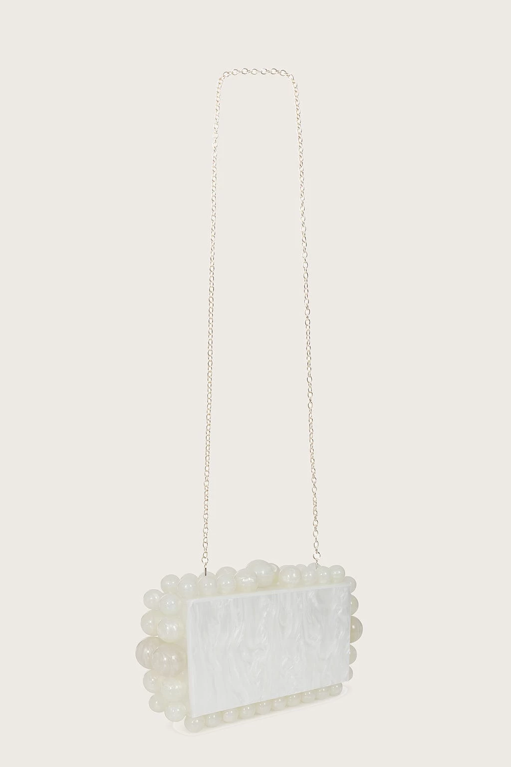TIA Marbled Faux Pearl Box Clutch Bag In White - Image 4