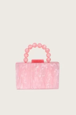 REYA Bead Handle Marbled Box Clutch Bag In Pink