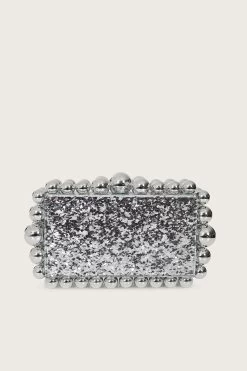 TIA Marbled Faux Pearl Box Clutch Bag In Silver