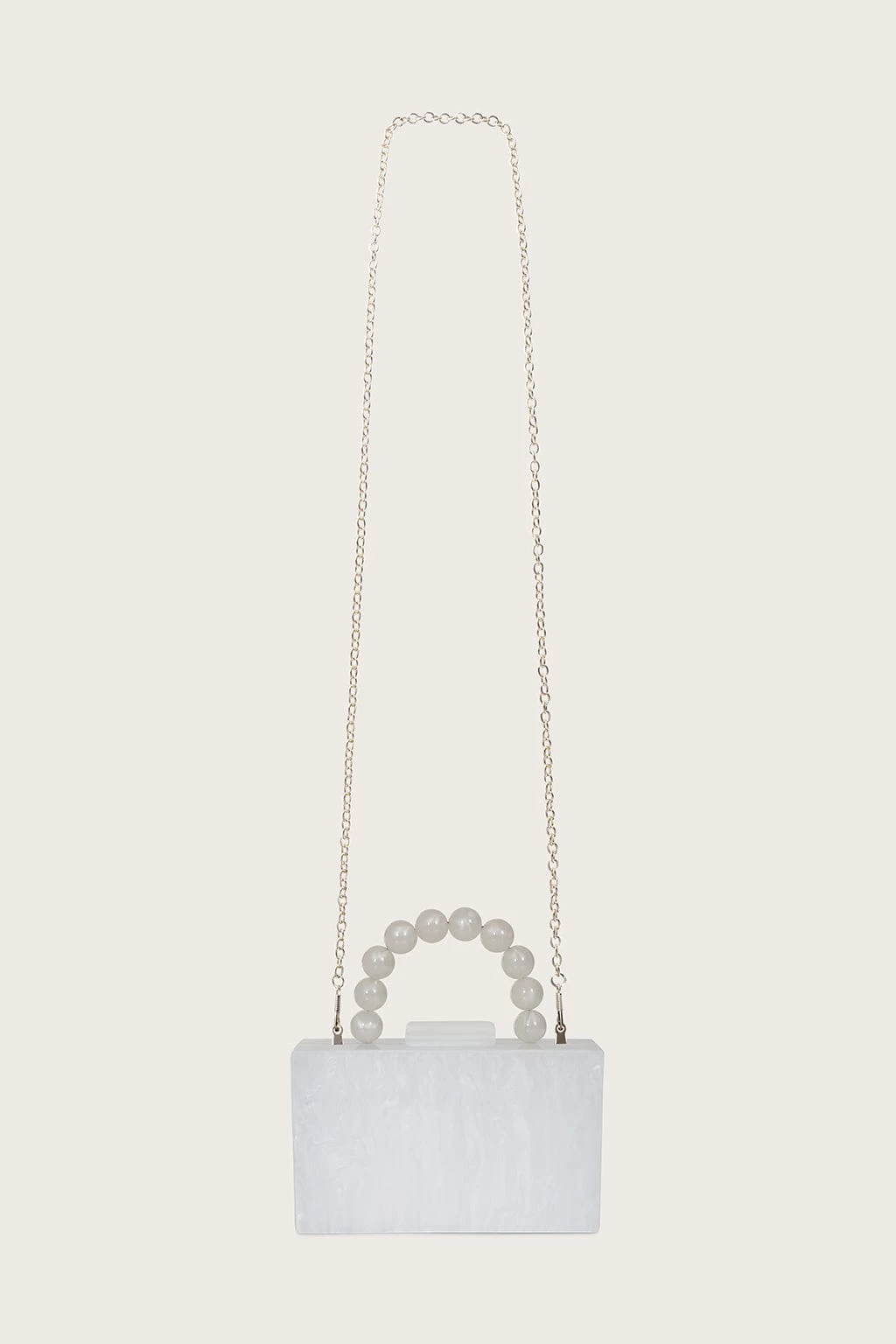 REYA Bead Handle Marbled Box Clutch Bag In White - Image 3