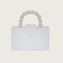REYA Bead Handle Marbled Box Clutch Bag In White