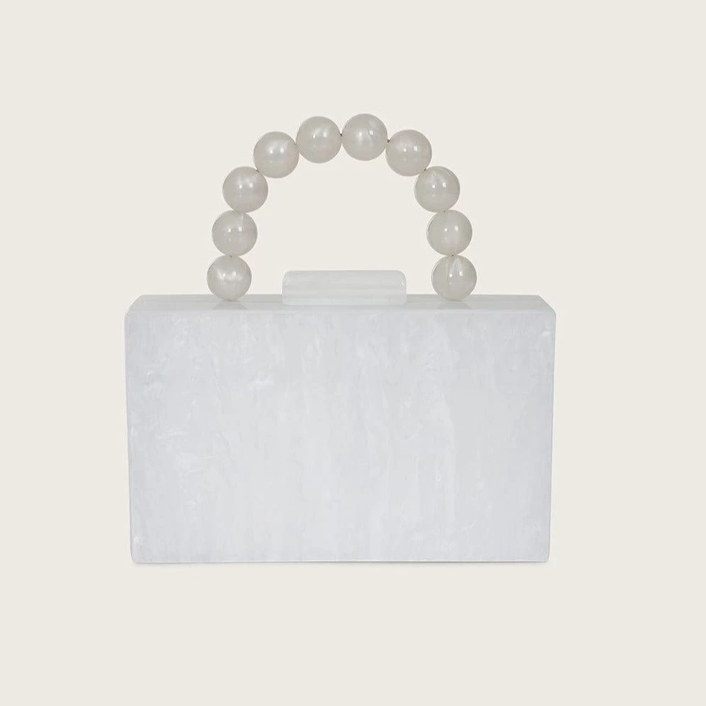 REYA Bead Handle Marbled Box Clutch Bag In White