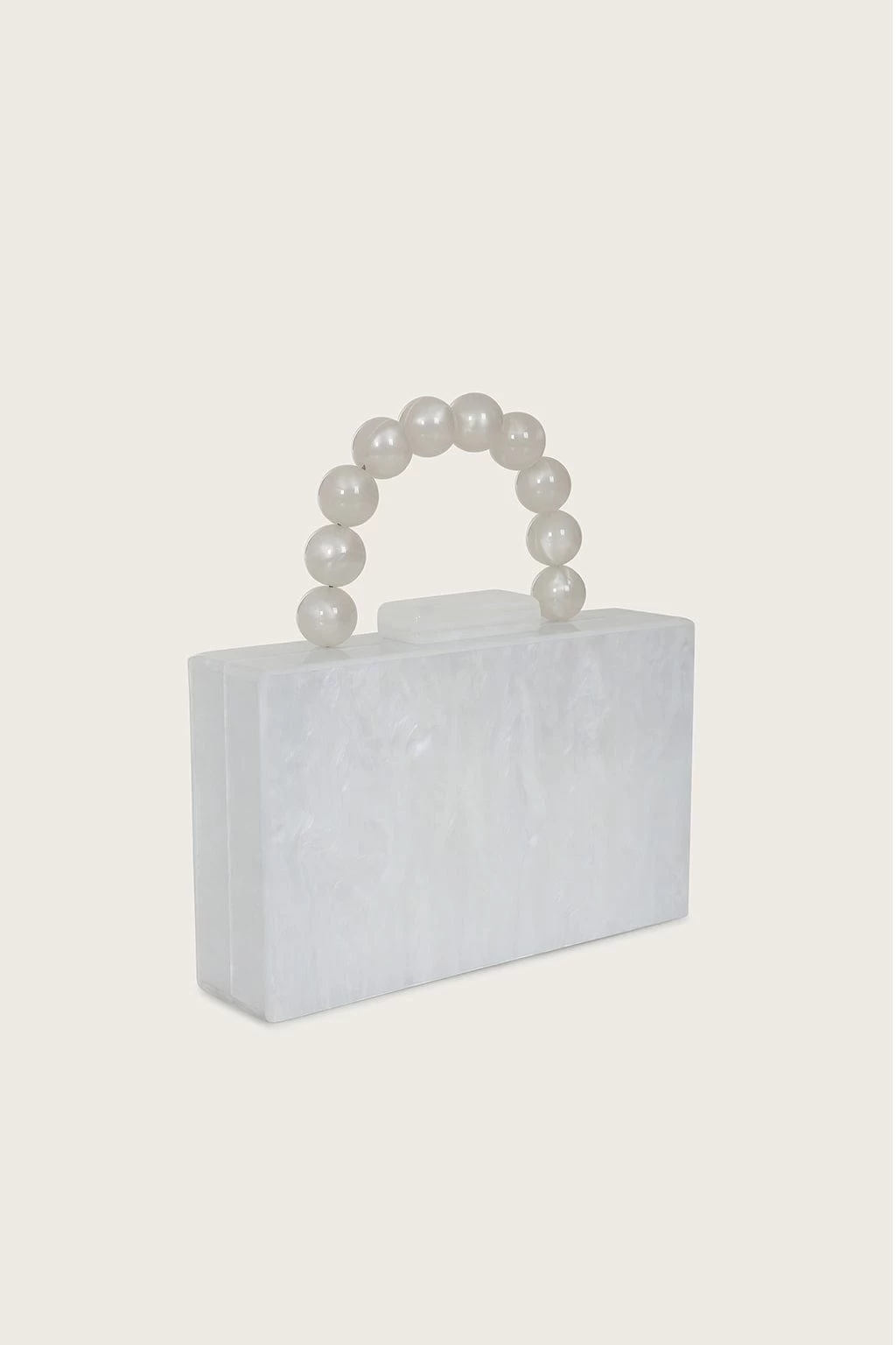REYA Bead Handle Marbled Box Clutch Bag In White - Image 2