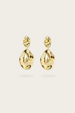 YASMIN Hammered Effect Oval Drop Gold Earrings