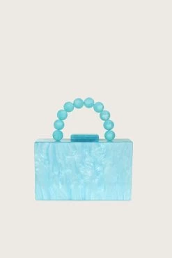 REYA Bead Handle Marbled Box Clutch Bag In Blue