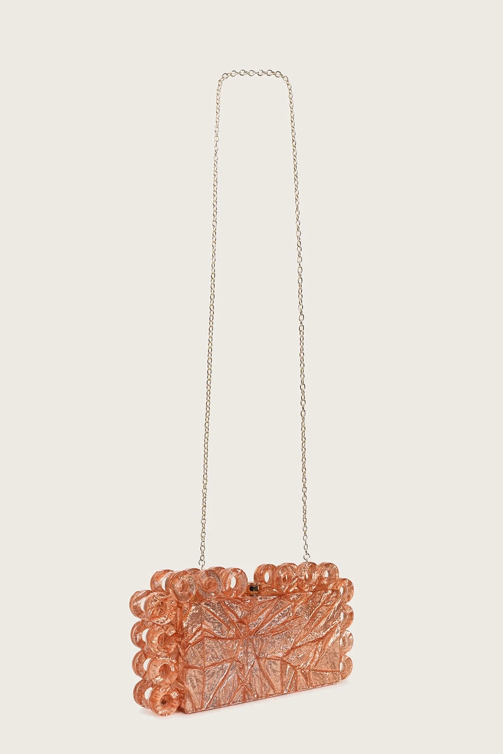 CELESTE Circular Textured Box Clutch Bag In Rose Gold - Image 4