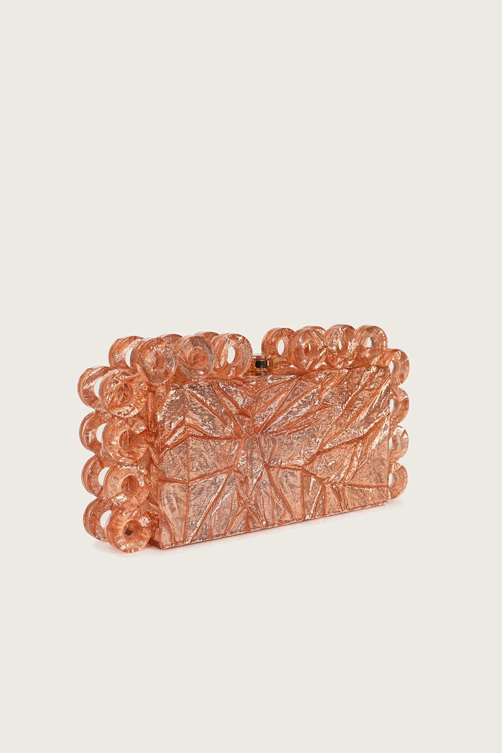 CELESTE Circular Textured Box Clutch Bag In Rose Gold - Image 2