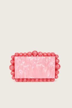 TIA Marbled Faux Pearl Box Clutch Bag In Pink