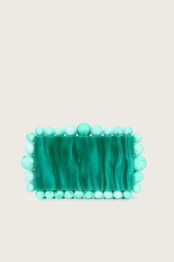TIA Marbled Faux Pearl Box Clutch Bag In Green