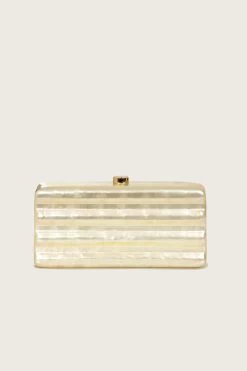 CLARETTA Ridged Box Clutch Bag In Ivory