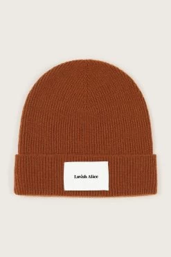 EZRA Knitted Cashmere Blend Beanie In Camel