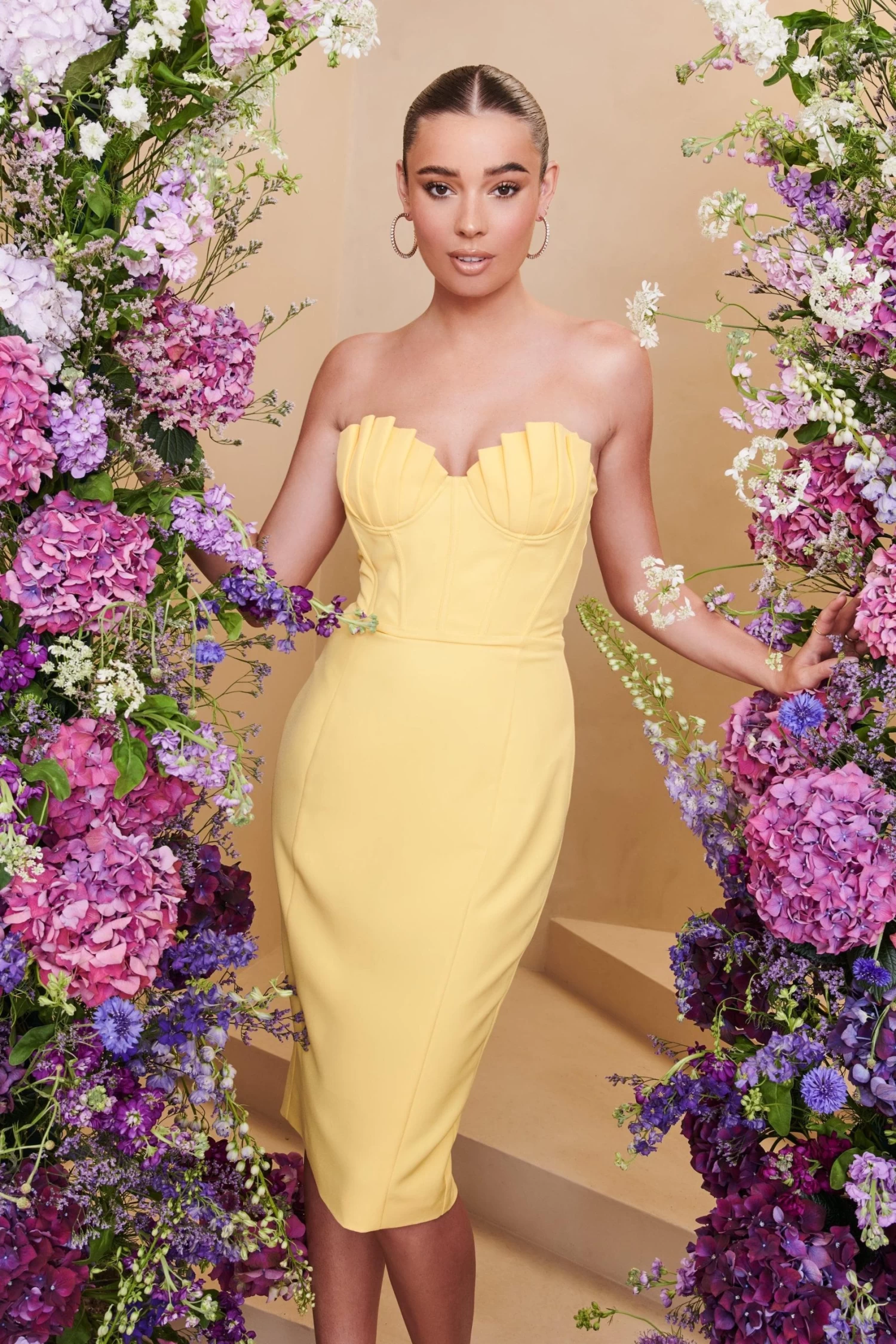 CHARLOTTE Pleated Bust Corset Midi Dress In Yellow - Image 6