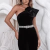 LIV Flower Velvet Fit & Flare Jumpsuit With Diamanté Belt In Black