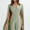 RAYNA Longline Cape Tailored Jumpsuit In Sage Green