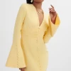 **PRE-ORDER** SALMA Fluted Sleeve Longline Fishtail Midi Dress In Yellow