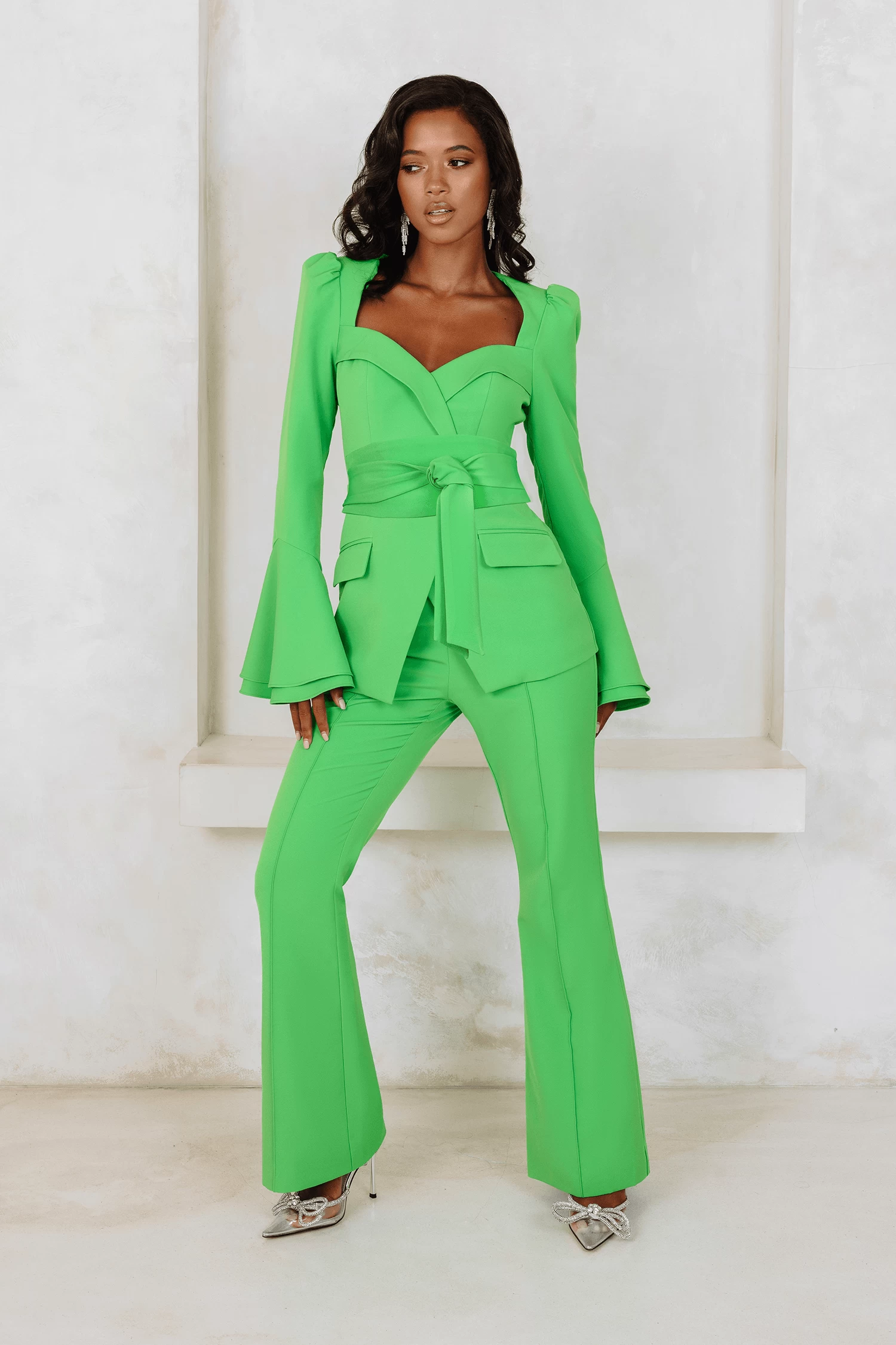 RAQUEL Fit And Flare Trouser In Apple Green - Image 3