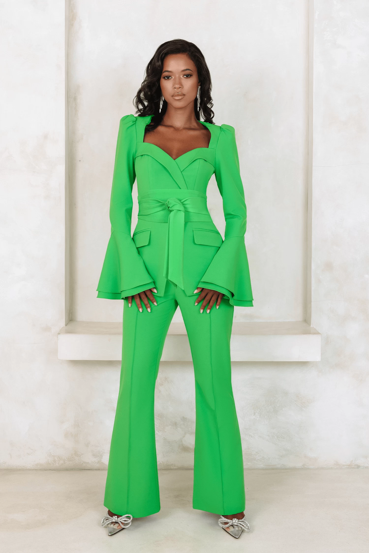 RAQUEL Fit And Flare Trouser In Apple Green - Image 5
